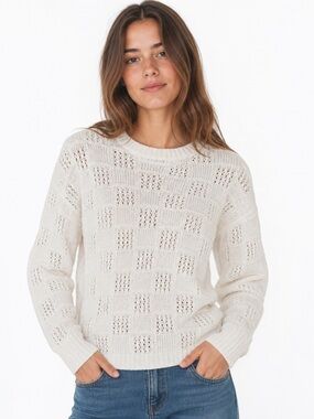 💕Banana Republic White Open Stitch Sweater M Minimalist Capsule Timeless EUC